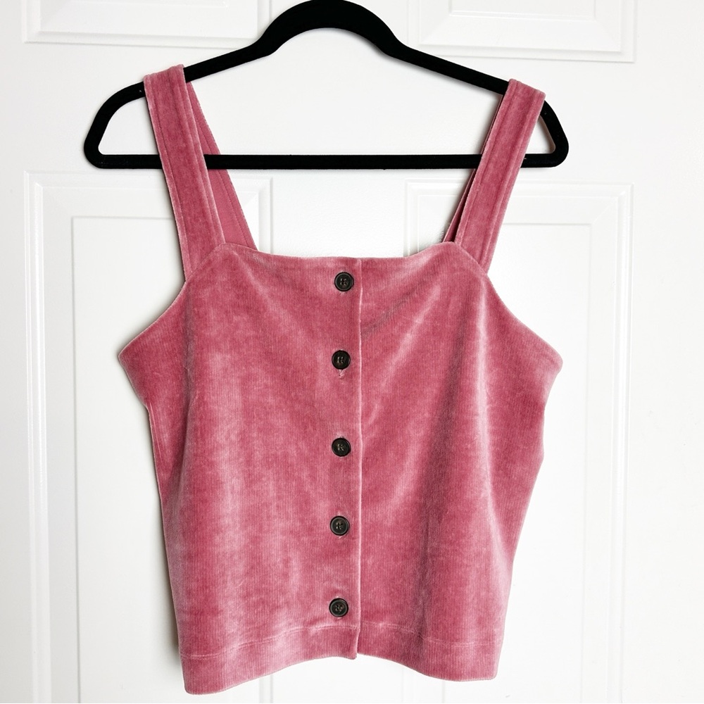 Madewell Pink Velvet Button-Front Tank Top
